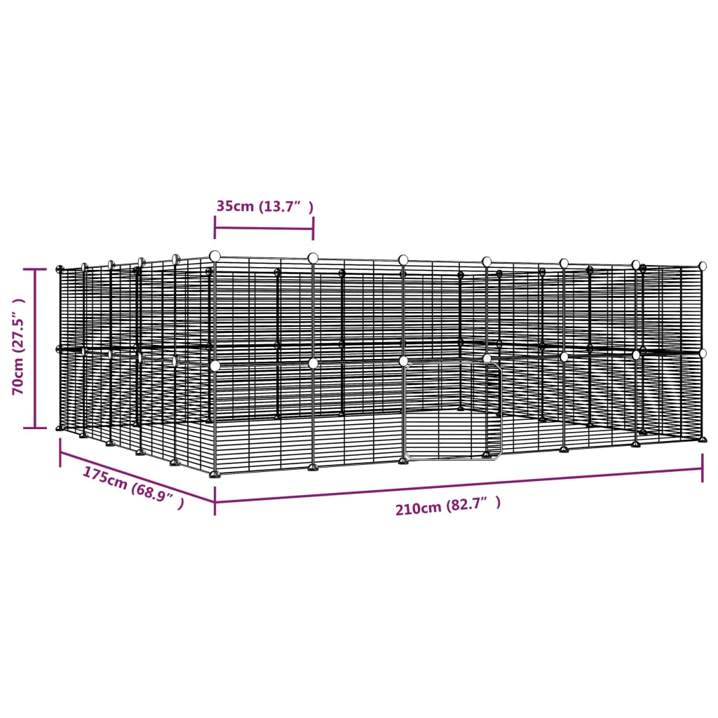 NNEVL 44-Panel Pet Cage with Door Black 35x35 cm Steel-3
