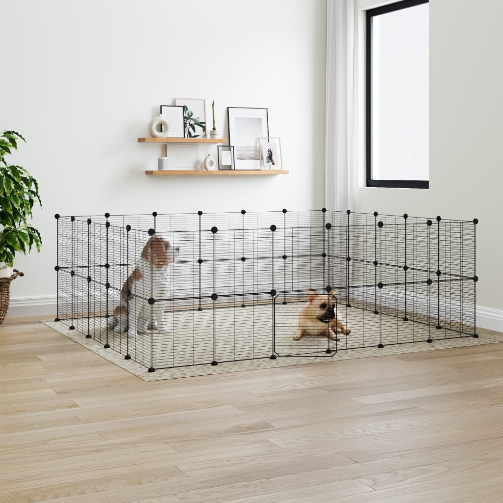NNEVL 44-Panel Pet Cage with Door Black 35x35 cm Steel-0