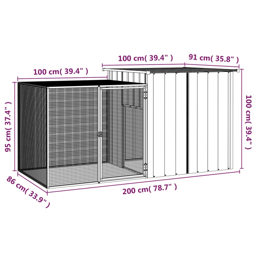 NNEVL Rabbit Cage Grey 200x91x100 cm Galvanised Steel-4