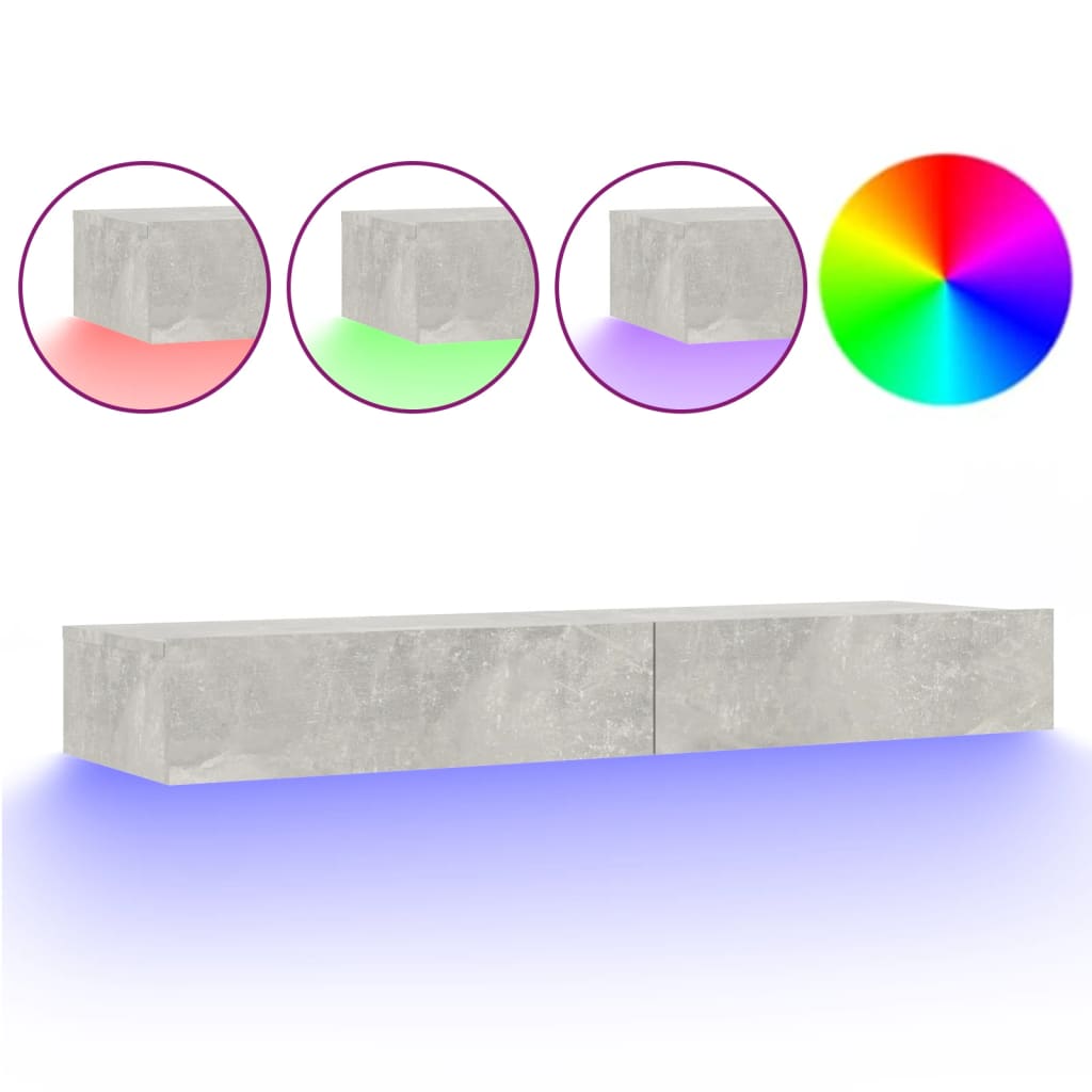 NNEVL TV Cabinet with LED Lights Concrete Grey 120x35x15.5 cm-1