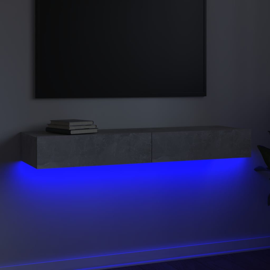 NNEVL TV Cabinet with LED Lights Concrete Grey 120x35x15.5 cm-2