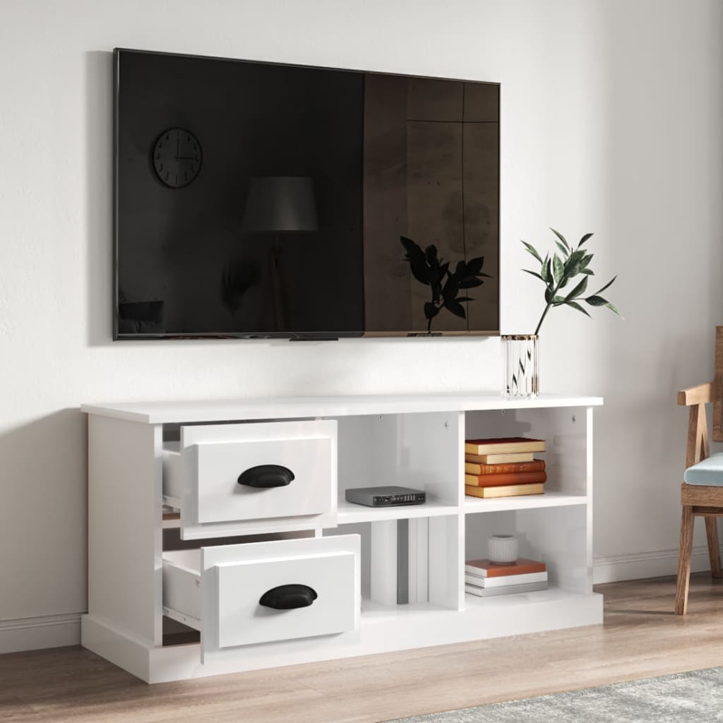 NNEVL TV Cabinet High Gloss White 102x35.5x47.5 cm Engineered Wood-2