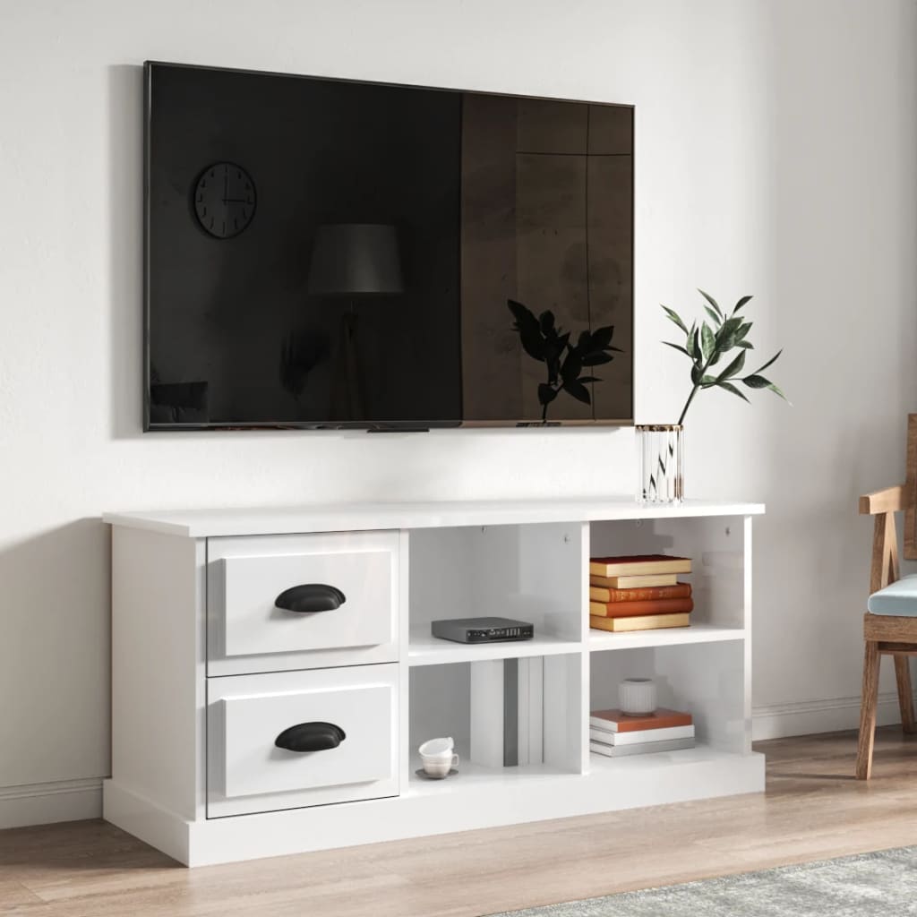 NNEVL TV Cabinet High Gloss White 102x35.5x47.5 cm Engineered Wood-0