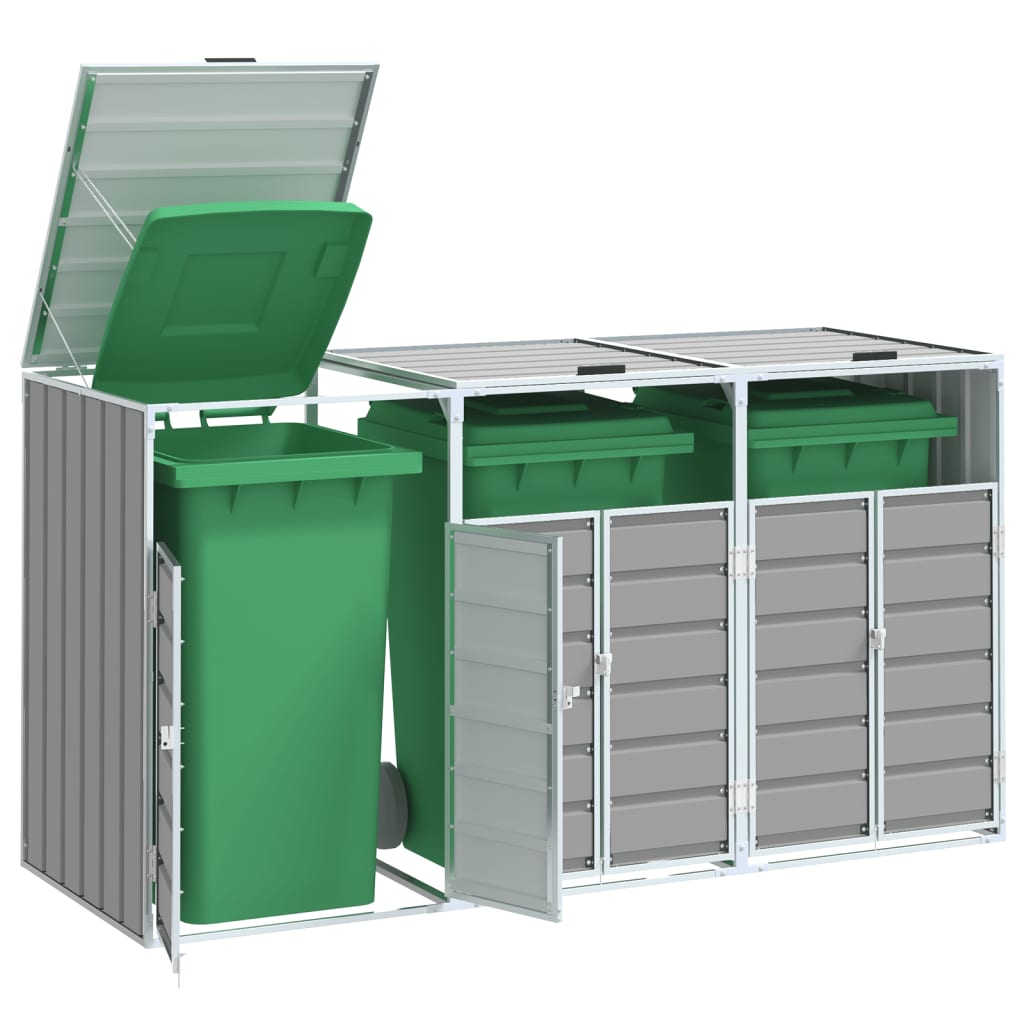 NNEVL Wheelie Bin Storage for Triple Bins Grey 216x81x115 cm Steel-0