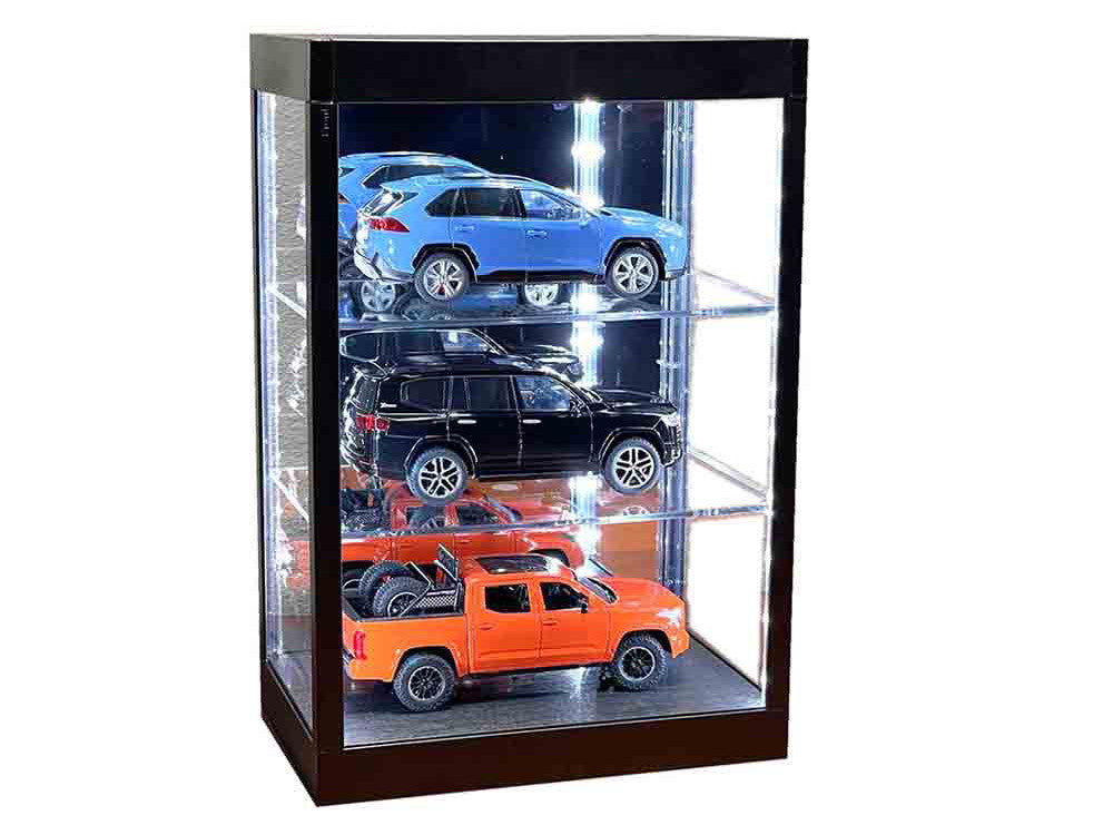Showcase 3 Tier Display Case with Mirror Back Panel and LED Lights for 1/64-1/18  Scale Models-3