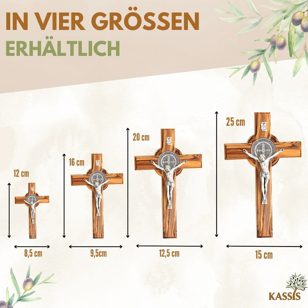 St. Benedikt Kreuz aus Olivenholz | Schutzkreuz als Wandkreuz & Geschenk zur Taufe, Kommunion oder Firmung-2