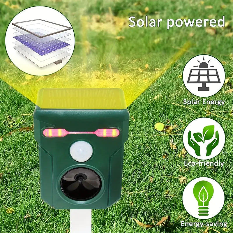 Ultrasonic Solar Animal Repeller with LED Lights & Motion Sensor-3