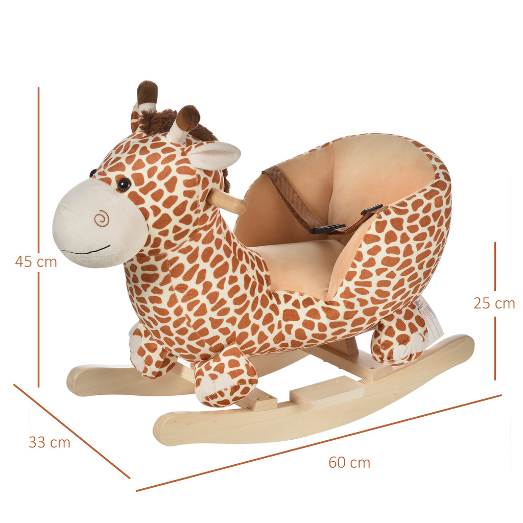 Jouet à Bascule modèle girafon Ceinture de sécurité Fonction Musicale 32 Pistes pour Enfant 18+Mois Marron Beige