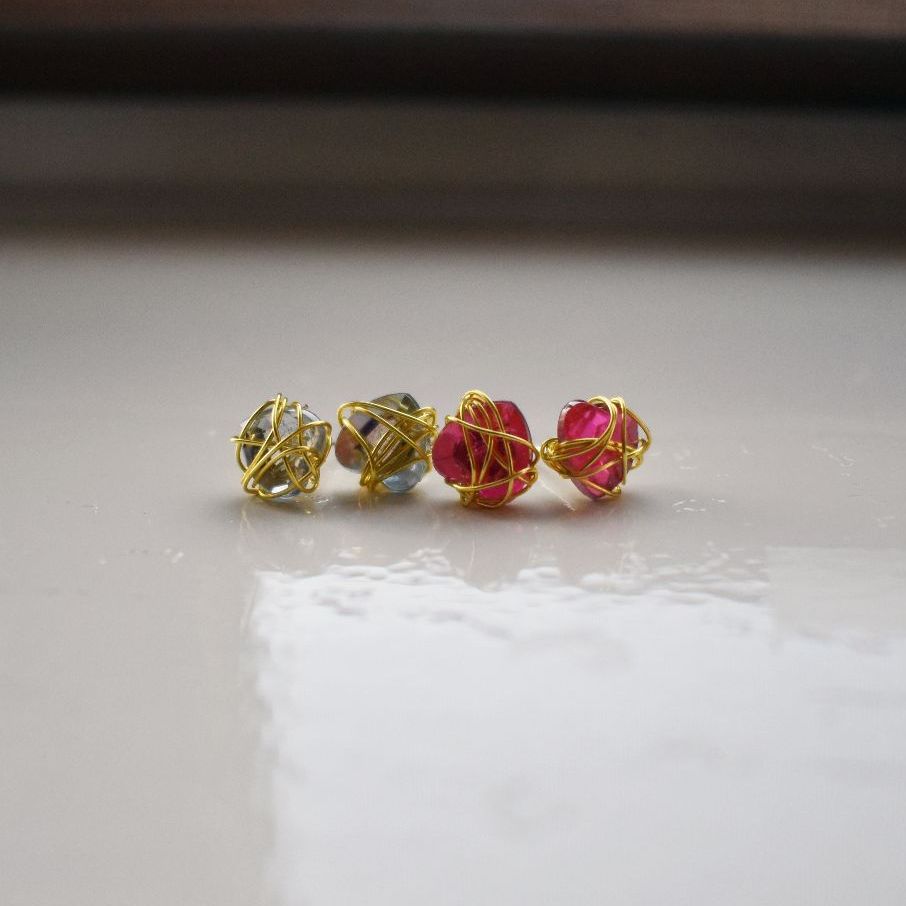 Gold Wire White Heart Stud Earrings | by Ifemi Jewels-0