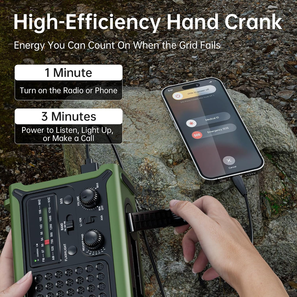 Solar Radio Emergency Hand Crank 12000mAh with Clear Signal