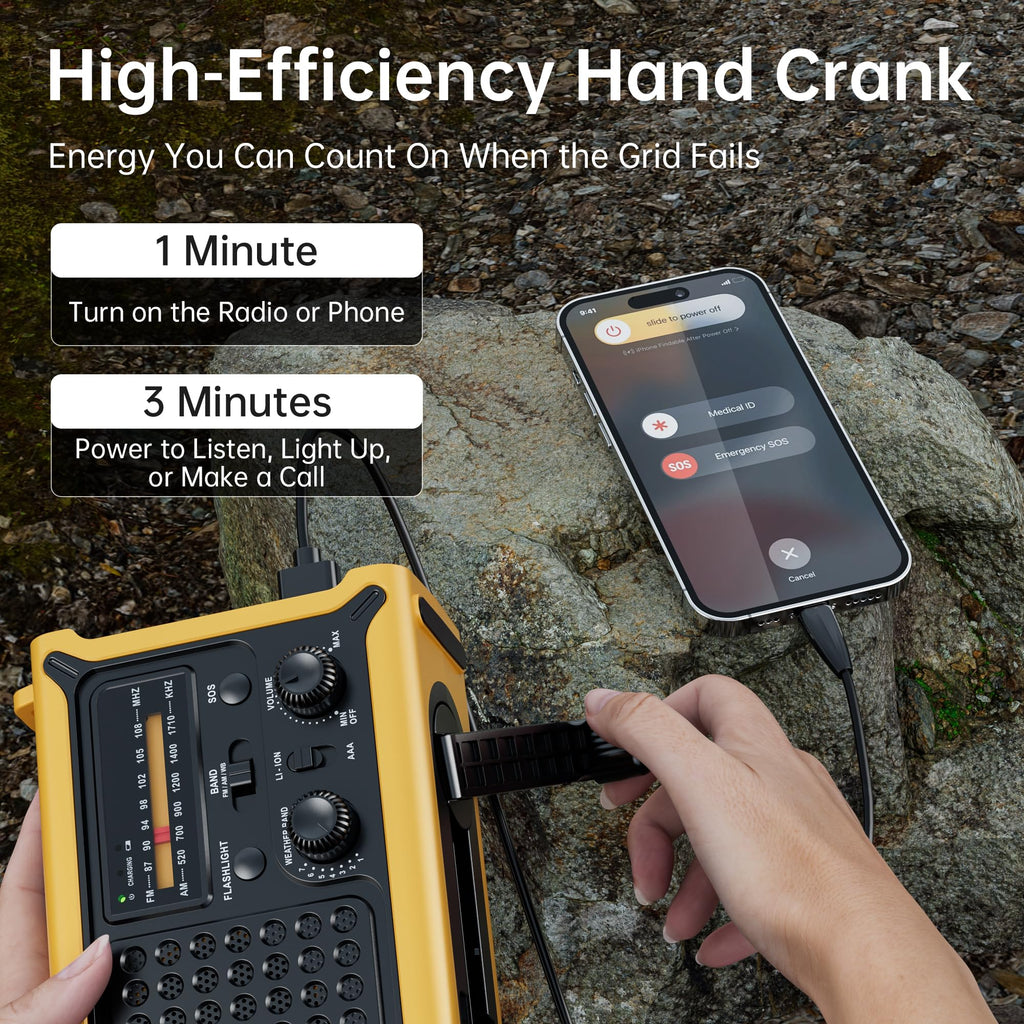 Solar Radio Emergency Hand Crank 12000mAh with Clear Signal