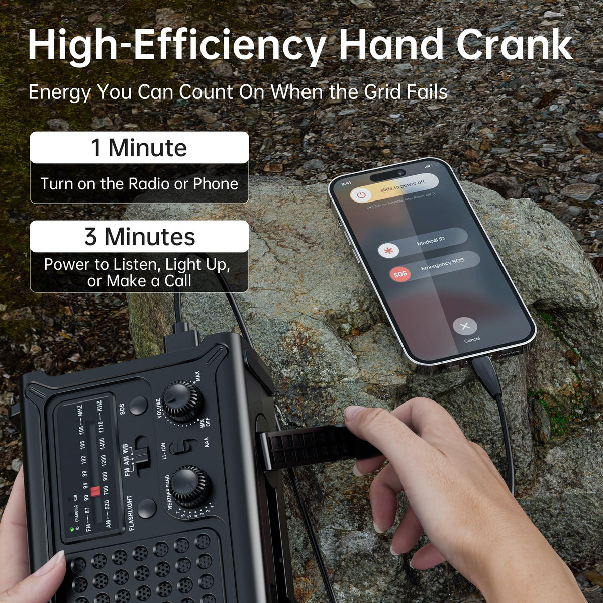 Solar Radio Emergency Hand Crank 12000mAh with Clear Signal