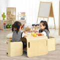 NNECW Kids Table and Chair Set with Storage Shelves-Natural-0