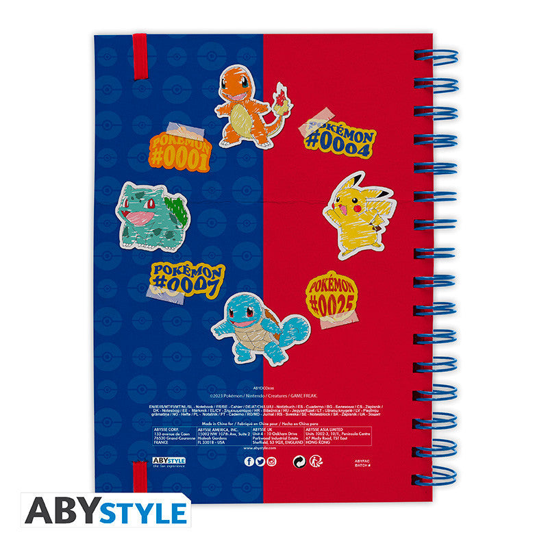 Pokemon Jegyzetfüzet A5 Spirál Pikachu, Bulbasaur, Squirtle, Charmander