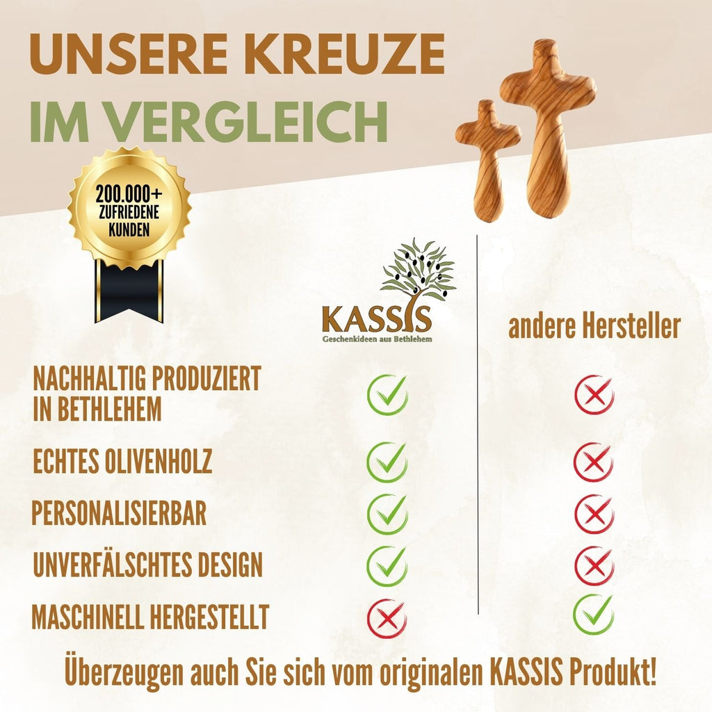 Kreuz Handschmeichler aus Olivenholz | Kleines Handkreuz als Glücksbringer & Geschenk zur Taufe, Kommunion oder Trost-3