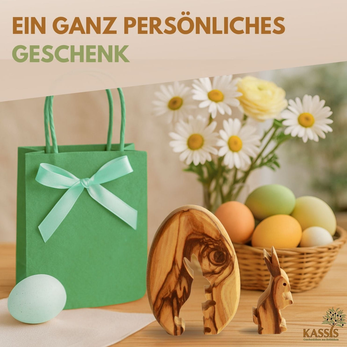 Osterhase im Ei aus Olivenholz | Liebevolle Tischdeko & Osterdeko für Frühling und Ostern-4