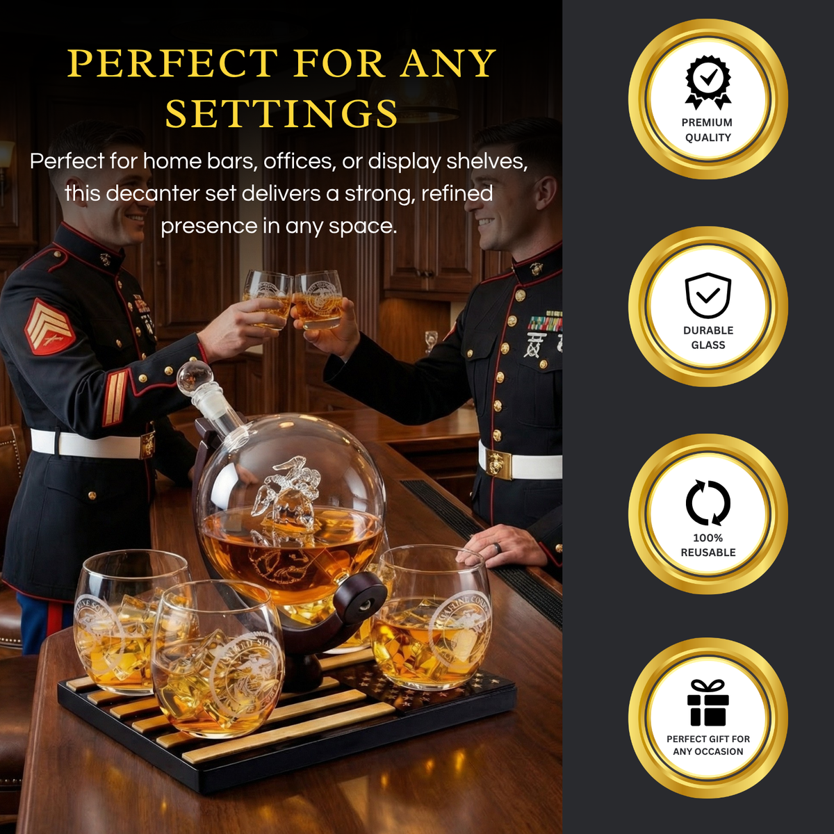 Marine Whiskey Decanter Set Premium Barware Gift Elegant Drinkware Collection-3