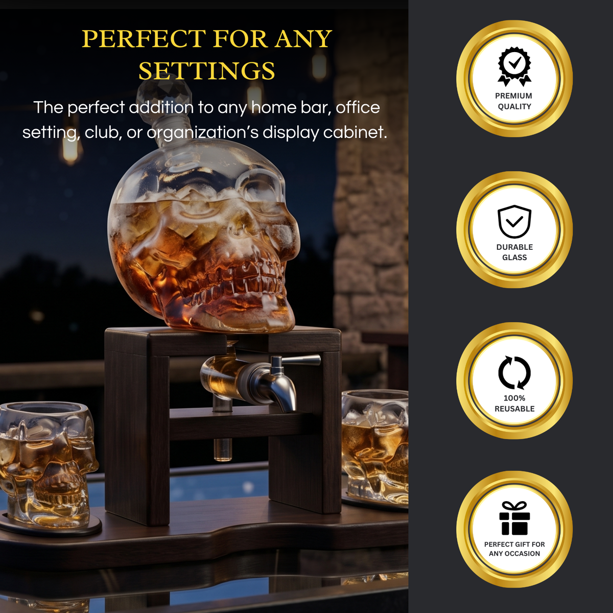 Skull Whiskey 750ML Decanter Set Premium Barware Gift Elegant Drinkware Collection-3