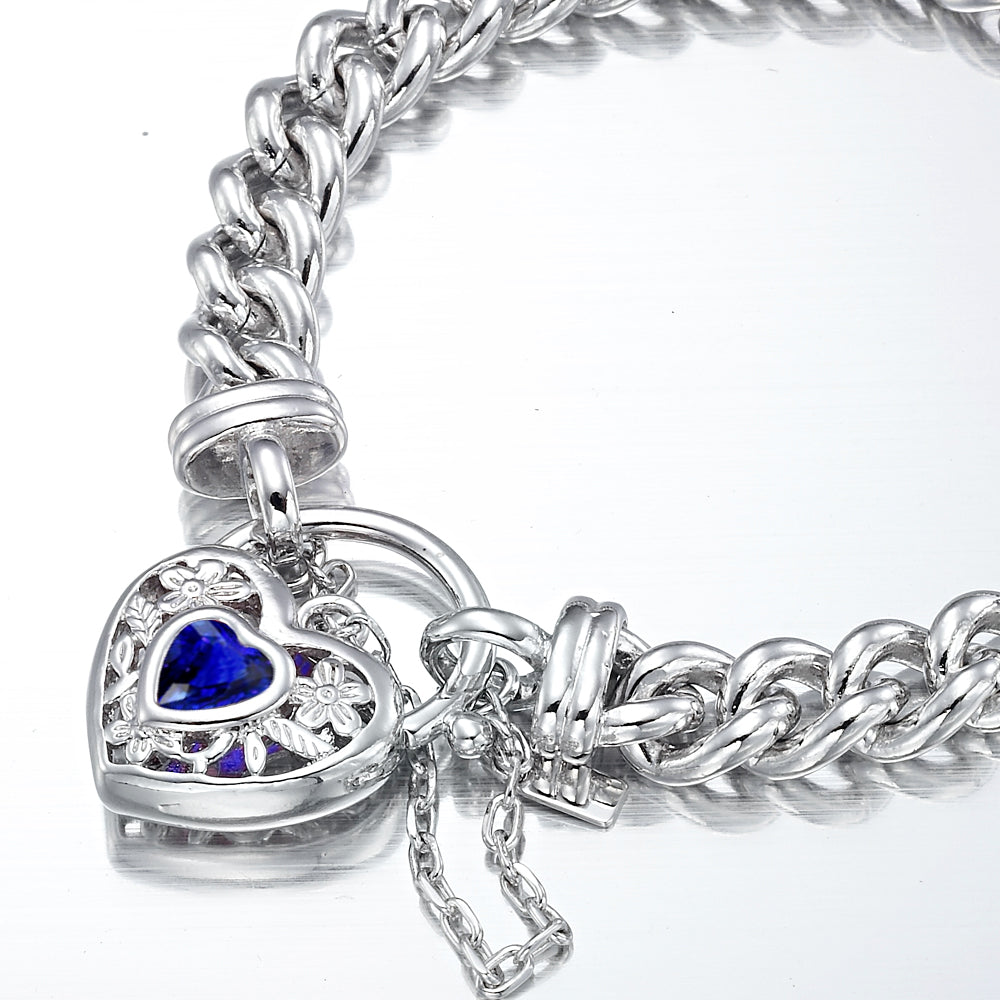 925 Sterling Silver Plated  Euro Chain Bracelet with a Dark Blue Filigree Locket - USA Made-1