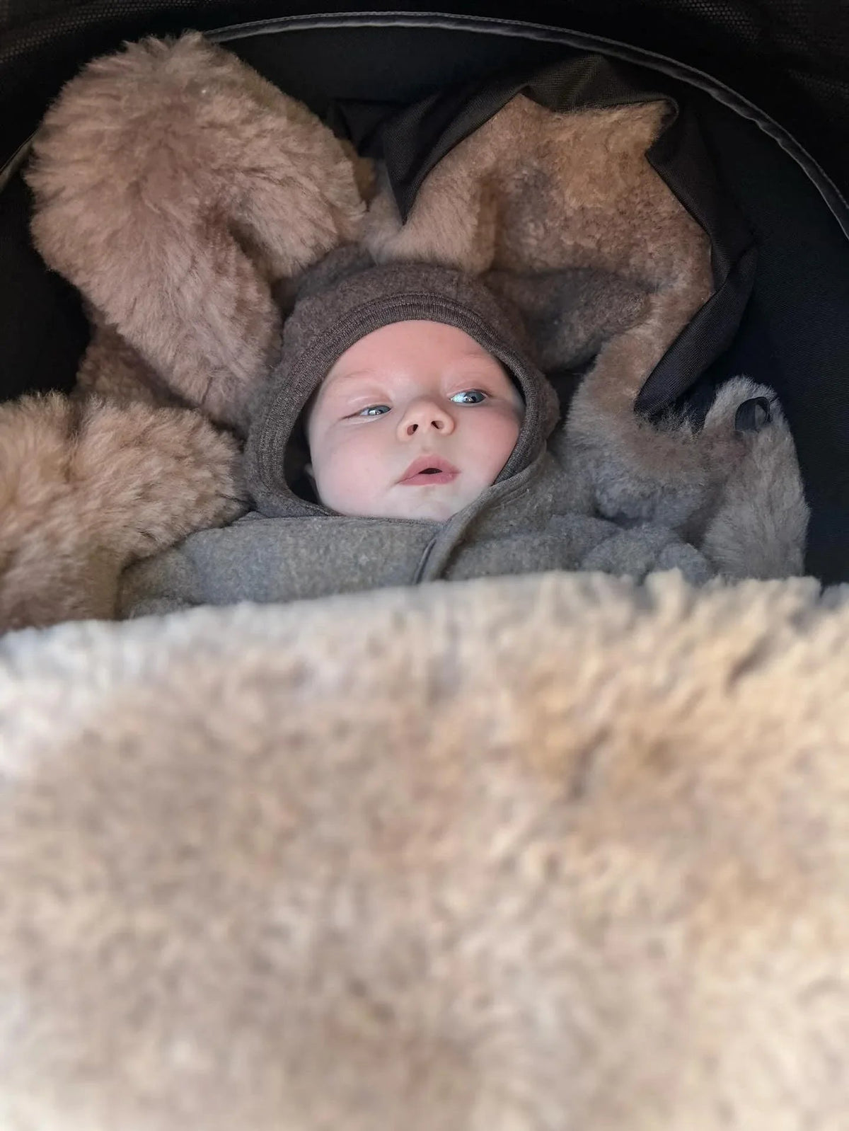 Black Natural Sheepskin Stroller Sleeping Bag-4