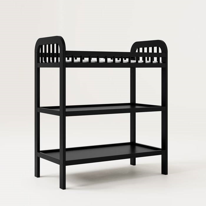 Baby Changing Table in Black Wood Finish with Safety Rail and Changing Pad-0