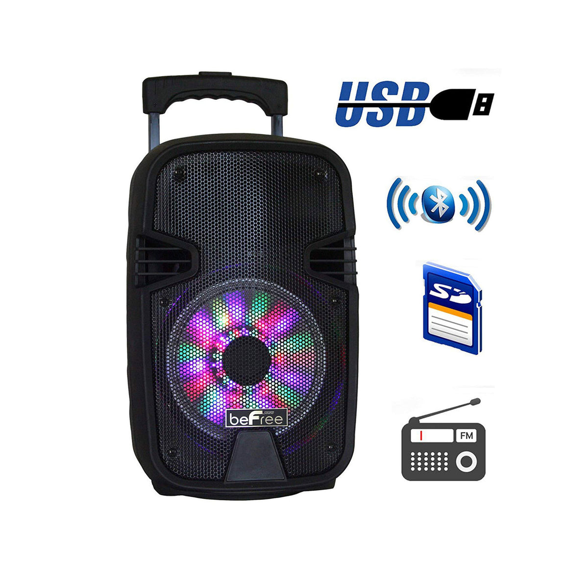 beFree Sound 8 Inch Bluetooth Portable Party Speaker with USB, SD and Reactive Lights-0