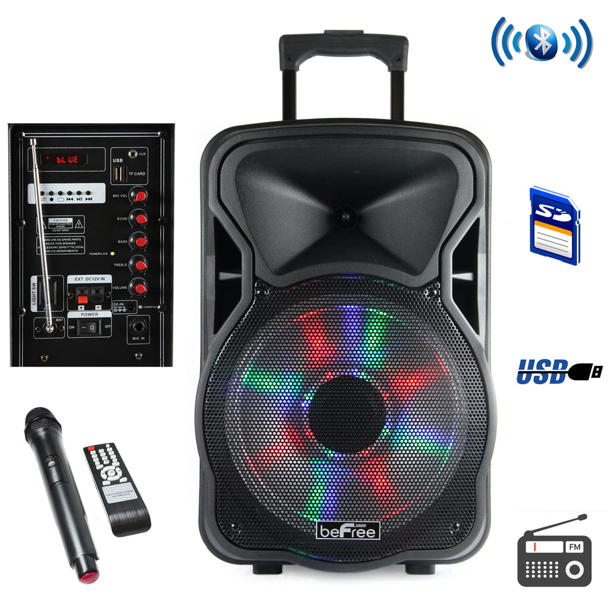 beFree Sound 12 Inch Bluetooth Rechargeable Party Speaker With Illuminatiing Lights-0