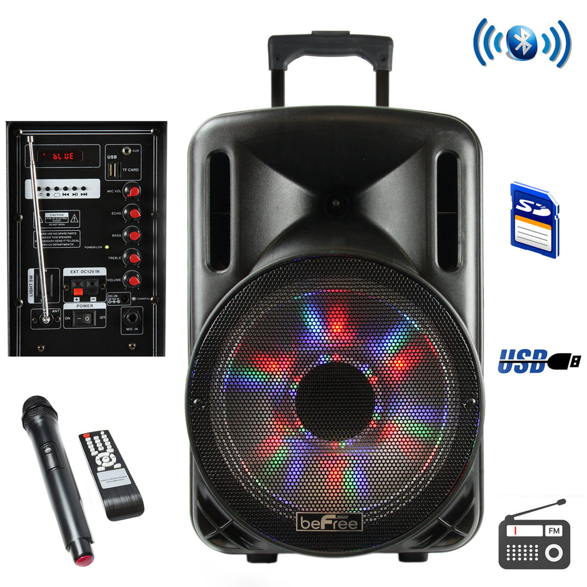 beFree Sound 12 Inch Bluetooth Rechargeable Party Speaker With Illuminatiing Lights-0