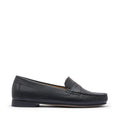 Women's Penny Loafers Leather Sole, black leather-0