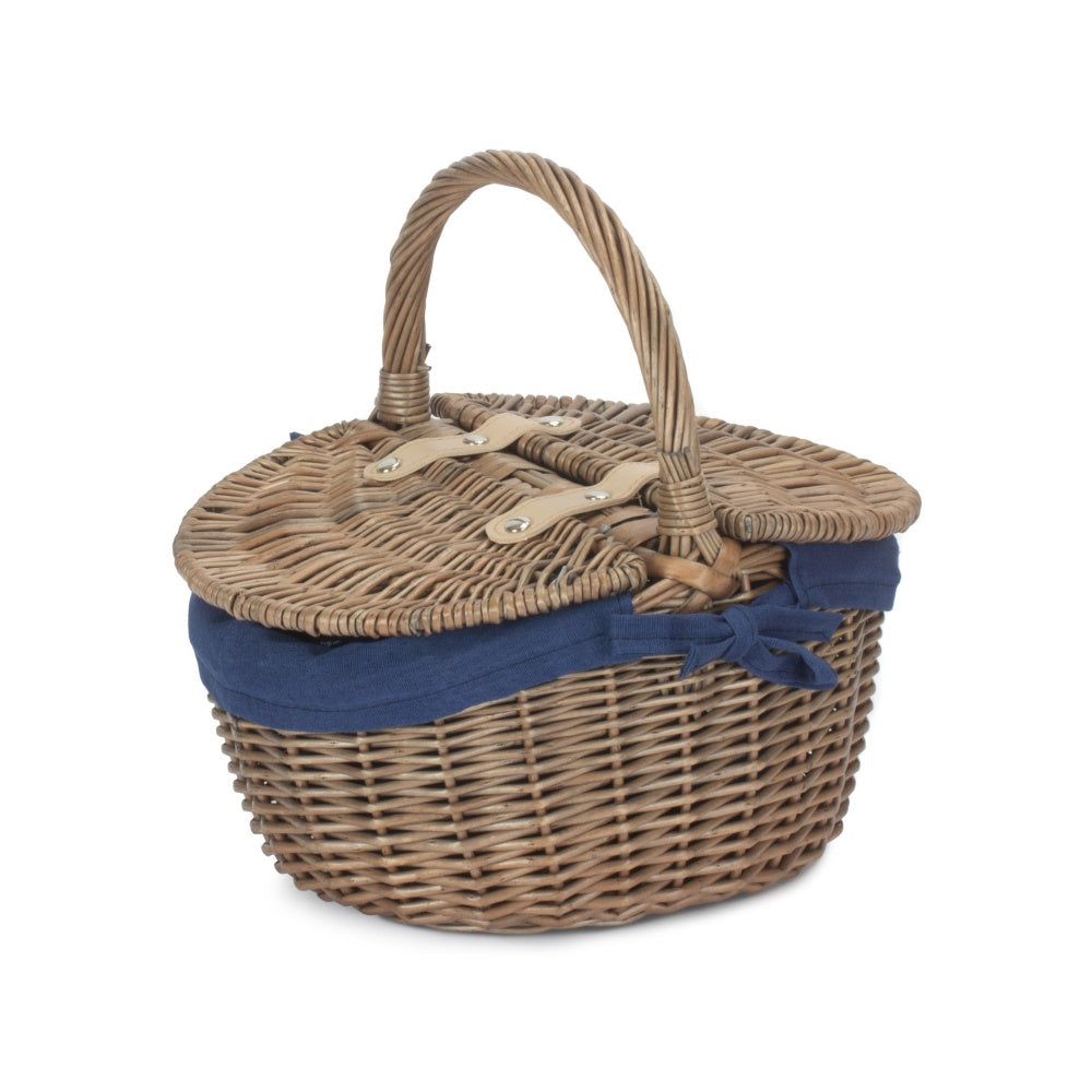 Small Antique Wash Double Lidded Oval Shopping Basket-4