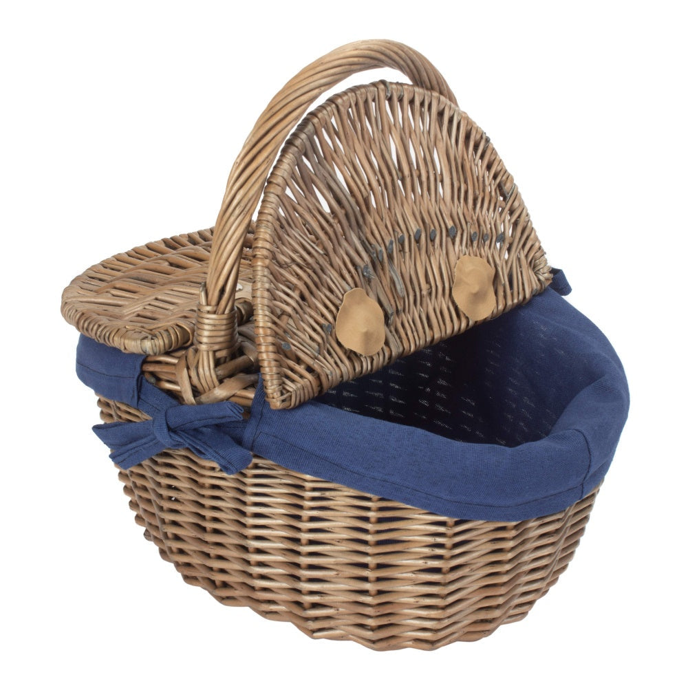 Small Antique Wash Double Lidded Oval Shopping Basket-3