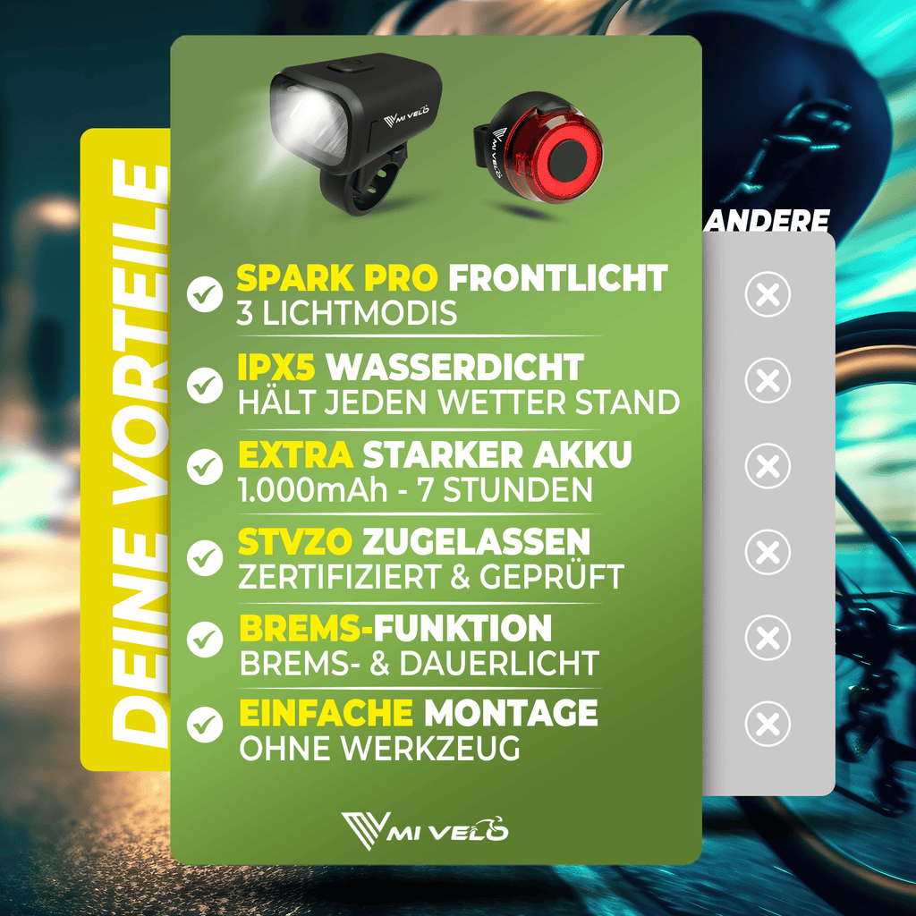 Mivelo Fahrradlampen Set SPARK PRO USB-2