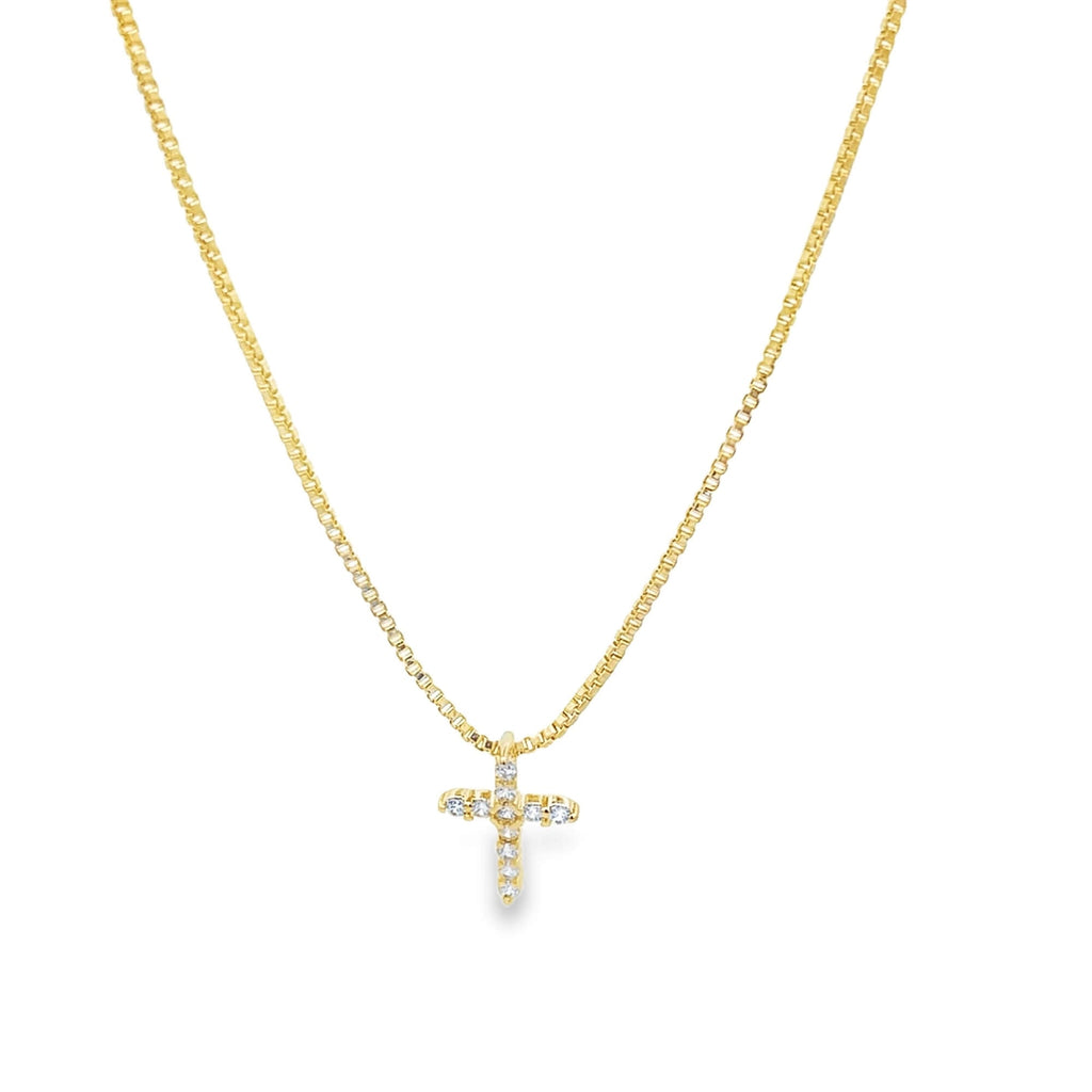 Dainty CZ Pave Cross Pendant Box Chain Necklace (F238A)-0