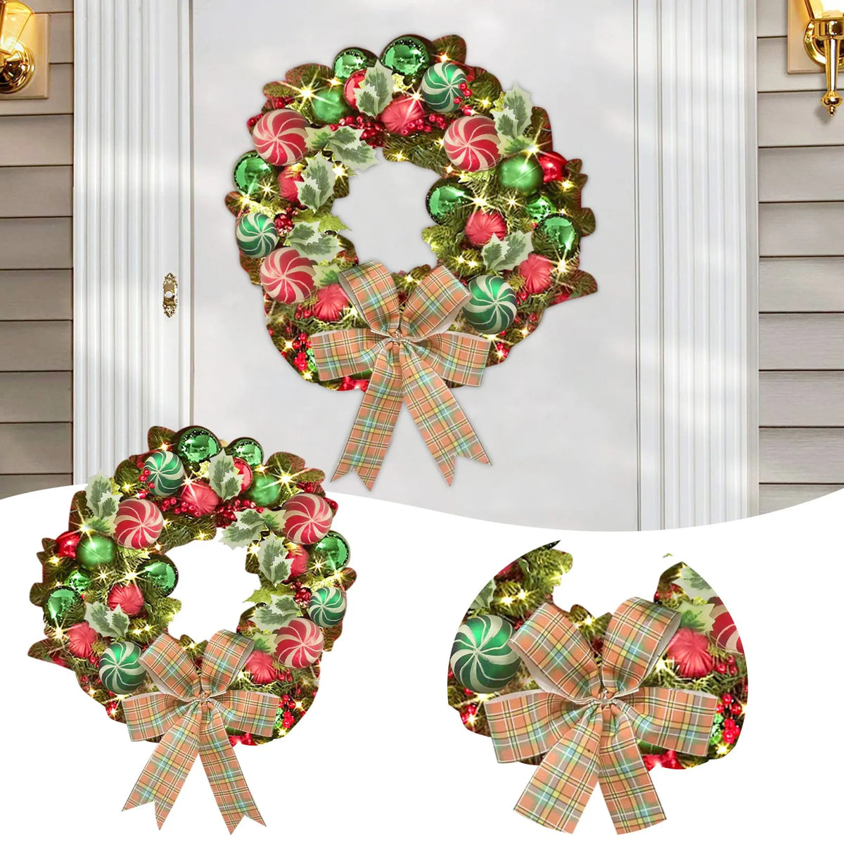 Christmas Vine Wreath with Red Bowknot and Bells-2