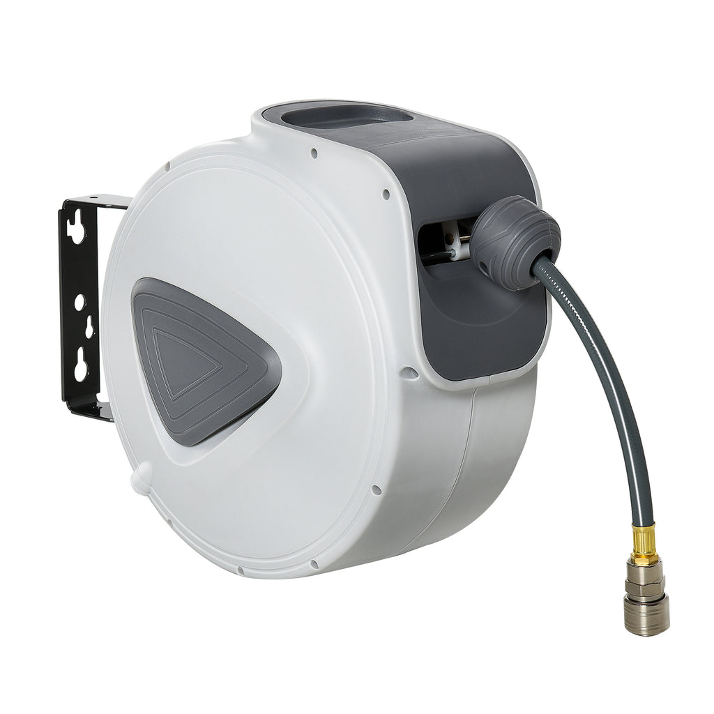 Enrouleur de Tuyau à Air Comprimé 20 m + 1,94 m, Dévidoir Automatique Ø Intérieur 3/8", 1/4" BSPT, Gris-0