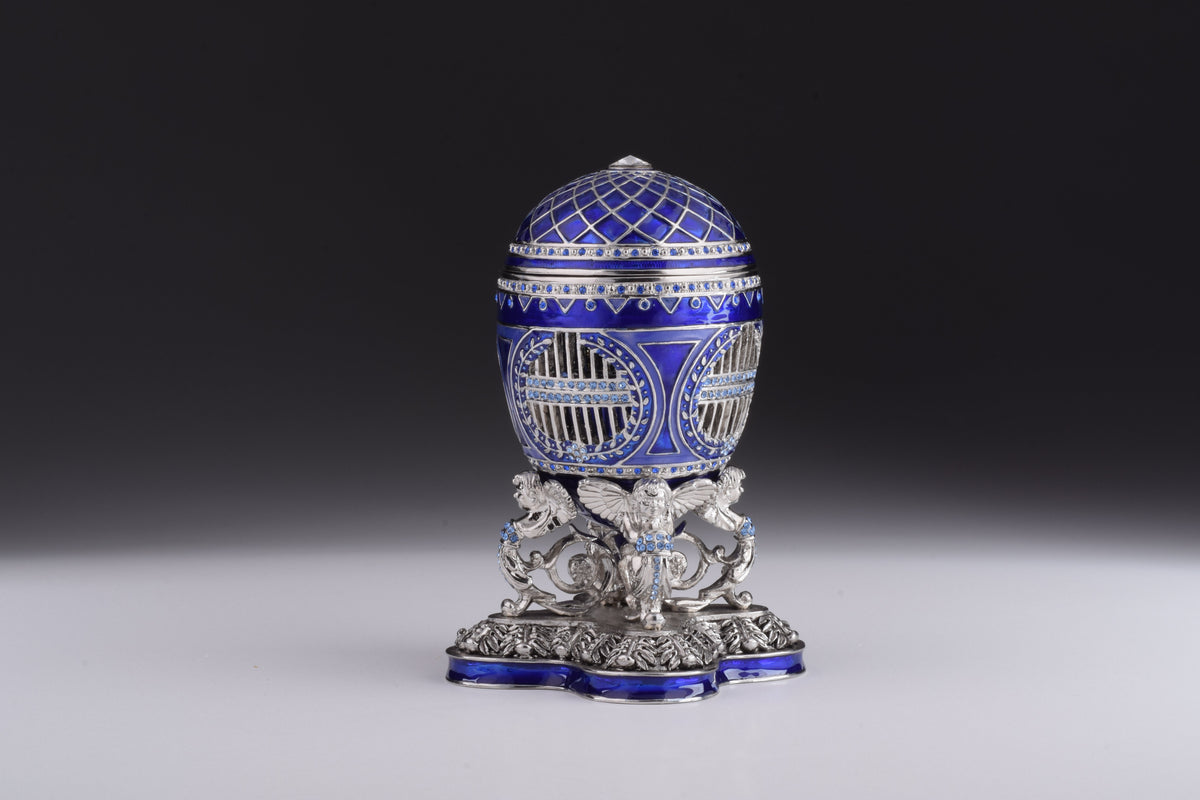 Blue Russian Egg with Man Riding Horse Surprise Inside-4