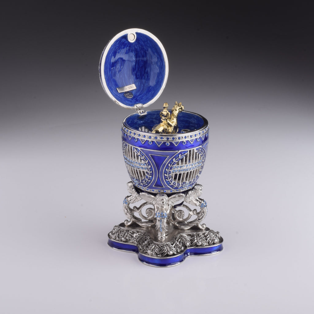 Blue Russian Egg with Man Riding Horse Surprise Inside-1