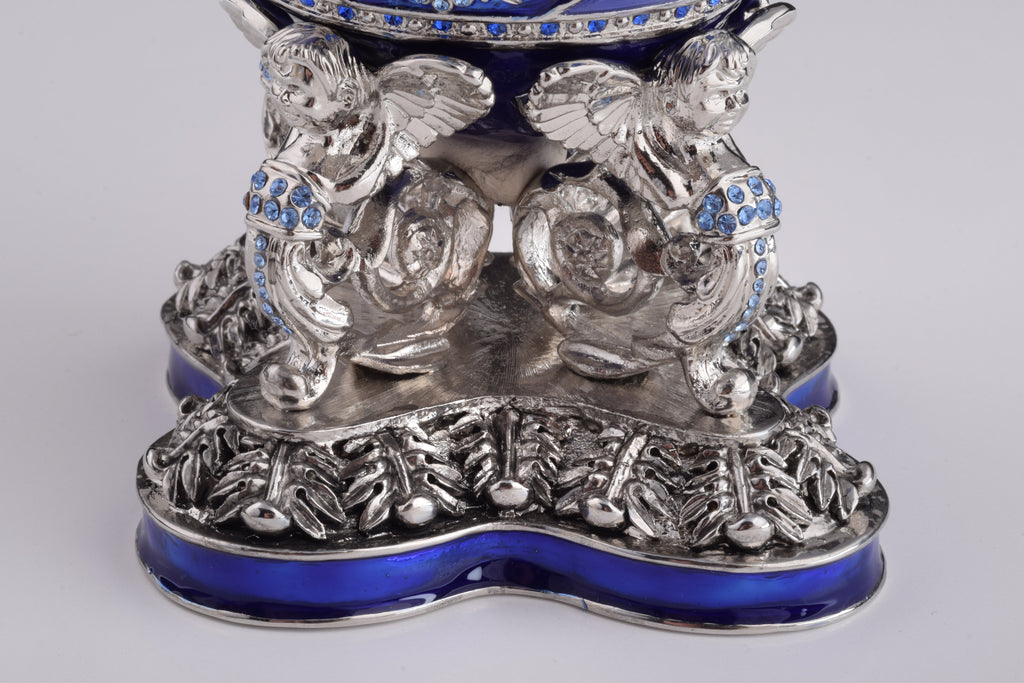 Blue Russian Egg with Man Riding Horse Surprise Inside-3