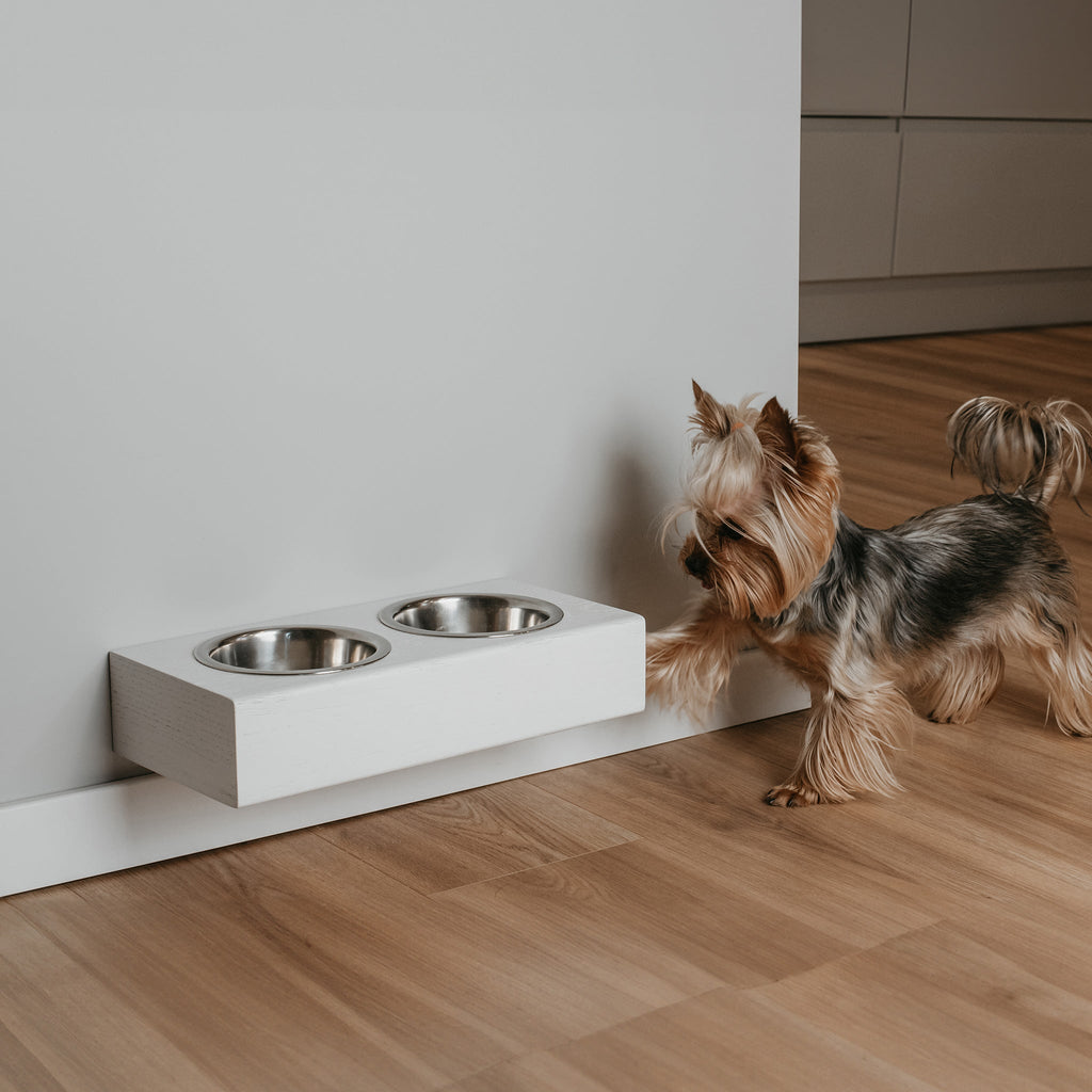 Small Dogs and Cats Wooden Elevated Stand, Young Dog Stand with Bowls-2