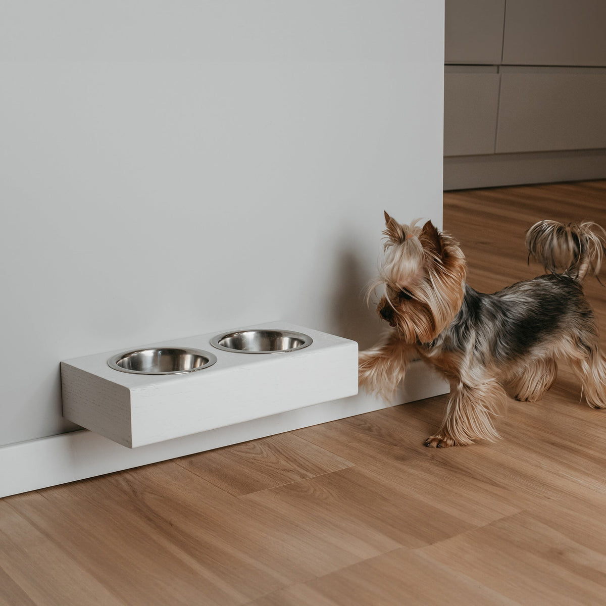Small Dogs and Cats Wooden Elevated Stand, Young Dog Stand with Bowls-2