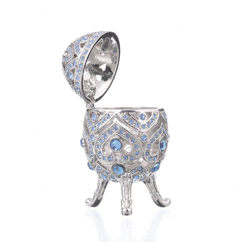 Silver Faberge Egg with Blue Crystals-1