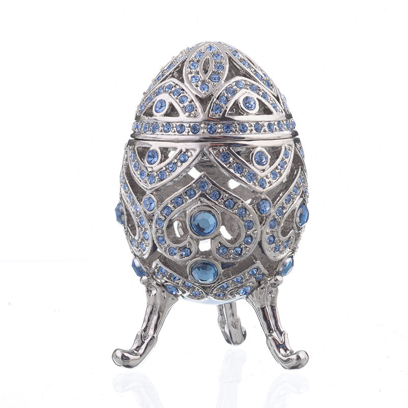 Silver Faberge Egg with Blue Crystals-0