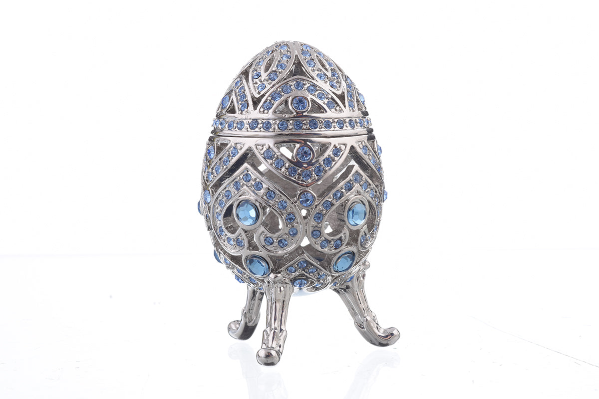 Silver Faberge Egg with Blue Crystals-4