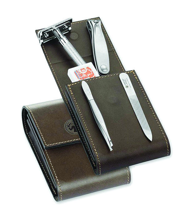 Dovo Razor and Manicure Set in Brown Leather Case-1
