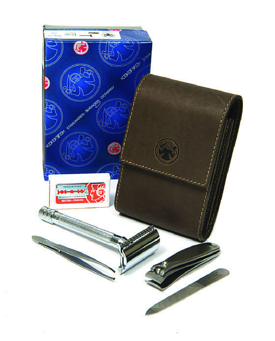 Dovo Razor and Manicure Set in Brown Leather Case-0