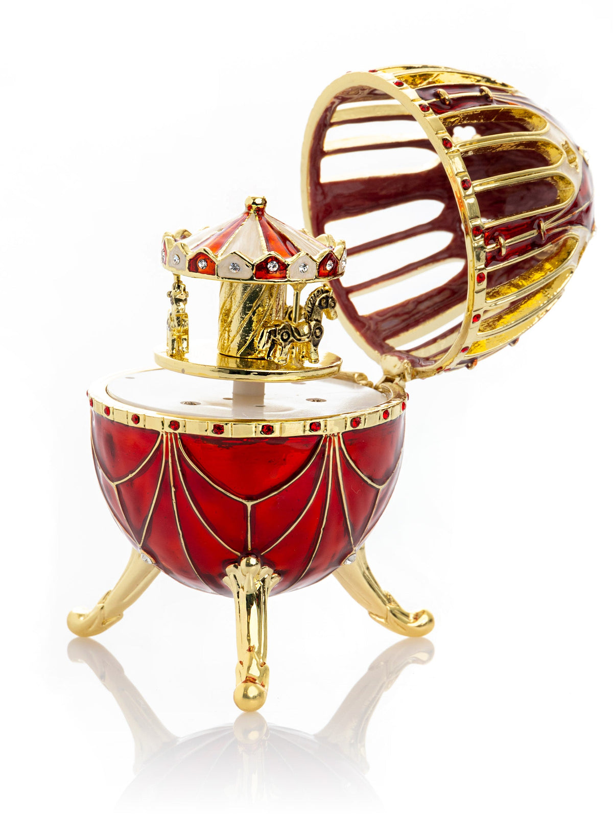 Red Faberge Egg with Horse Carousel Surprise Inside-0