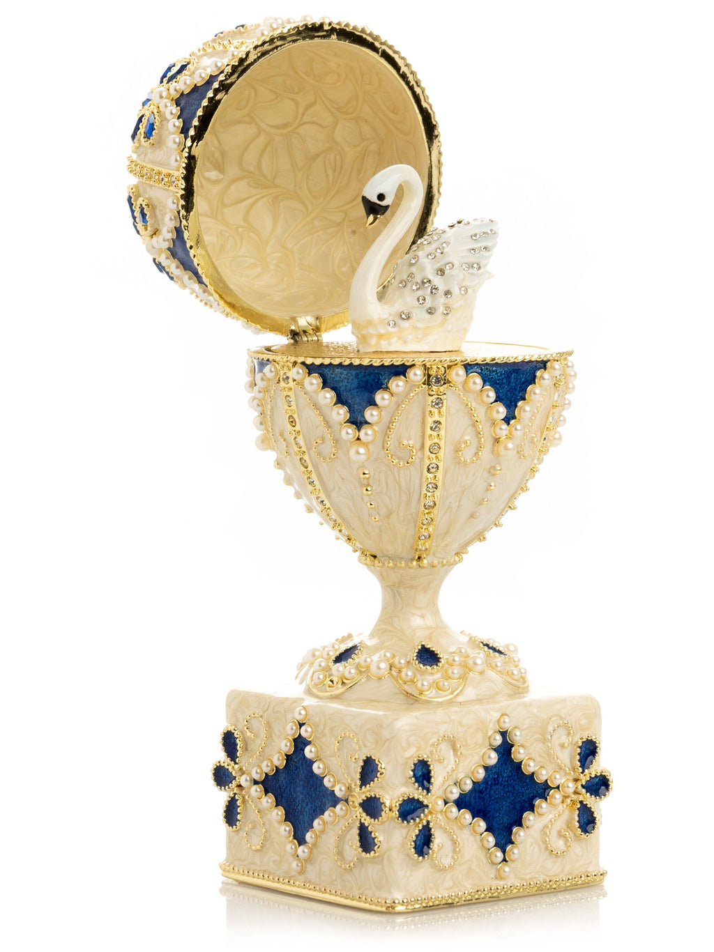 Pearl Beige Faberge Egg with Swan Hidden compartment-0