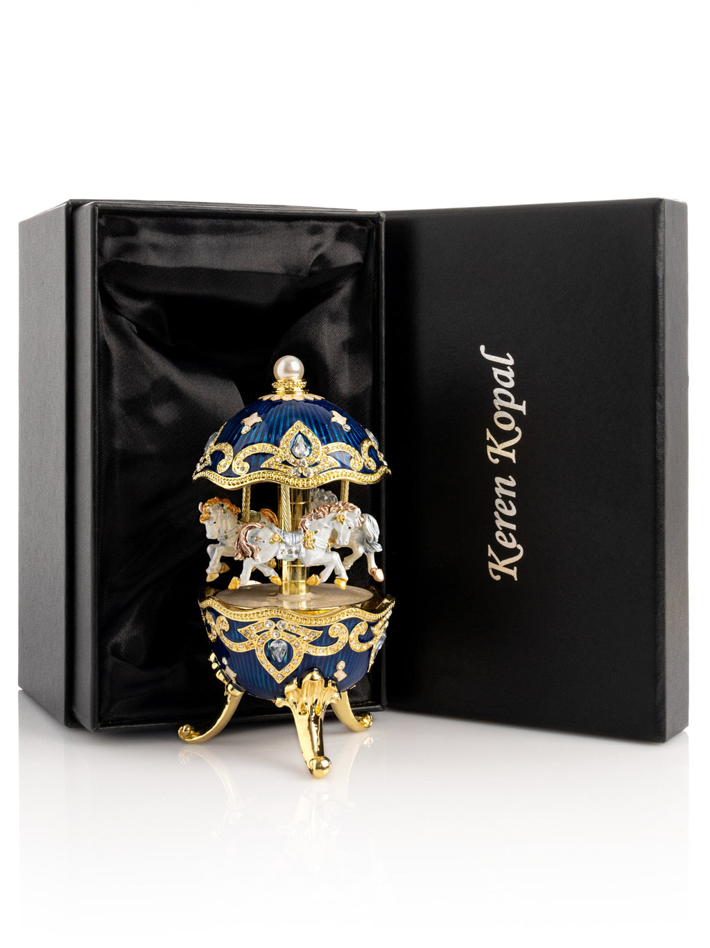 Blue Wind up Horse Carousel Faberge Egg-3