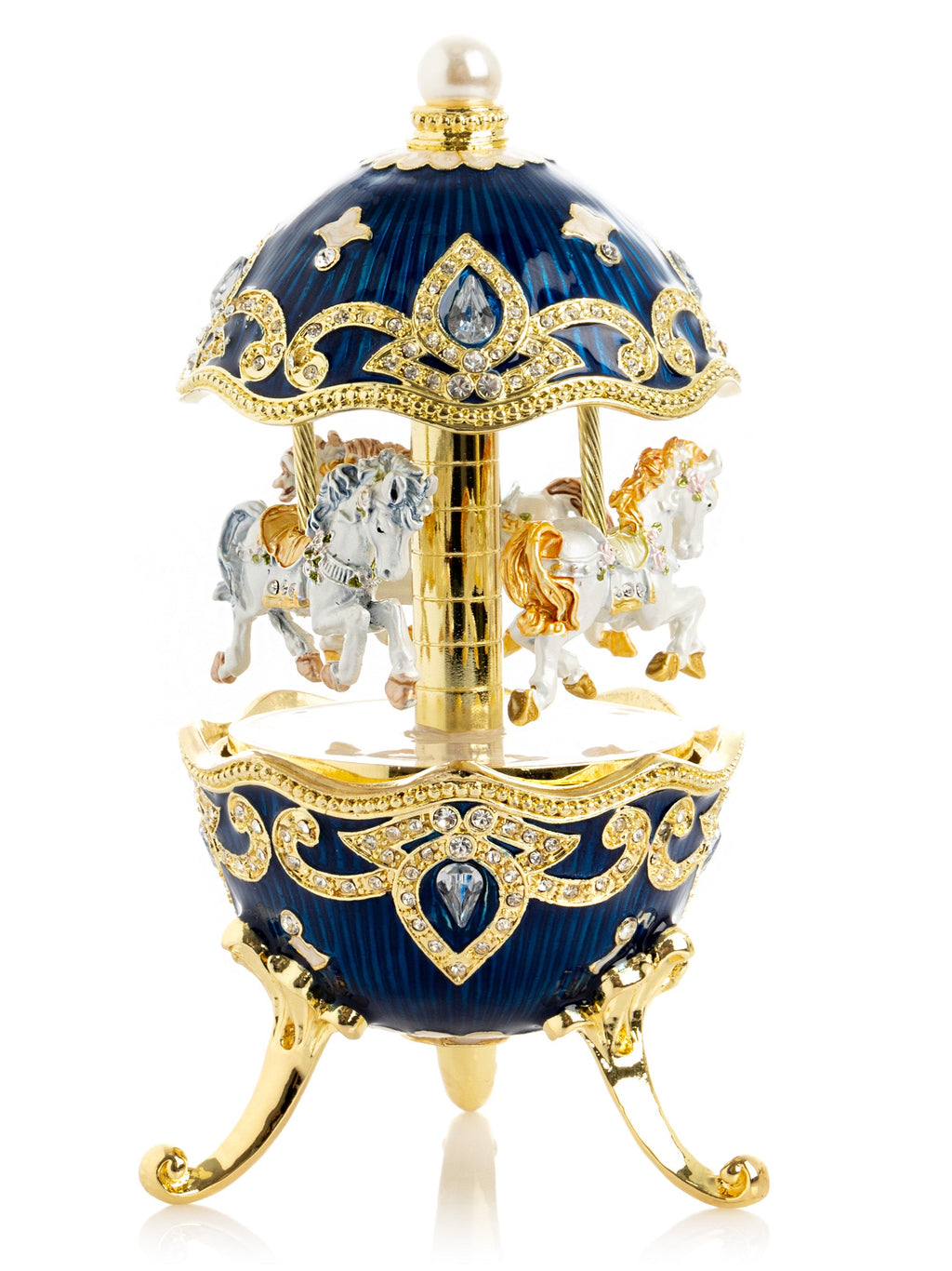 Blue Wind up Horse Carousel Faberge Egg-0