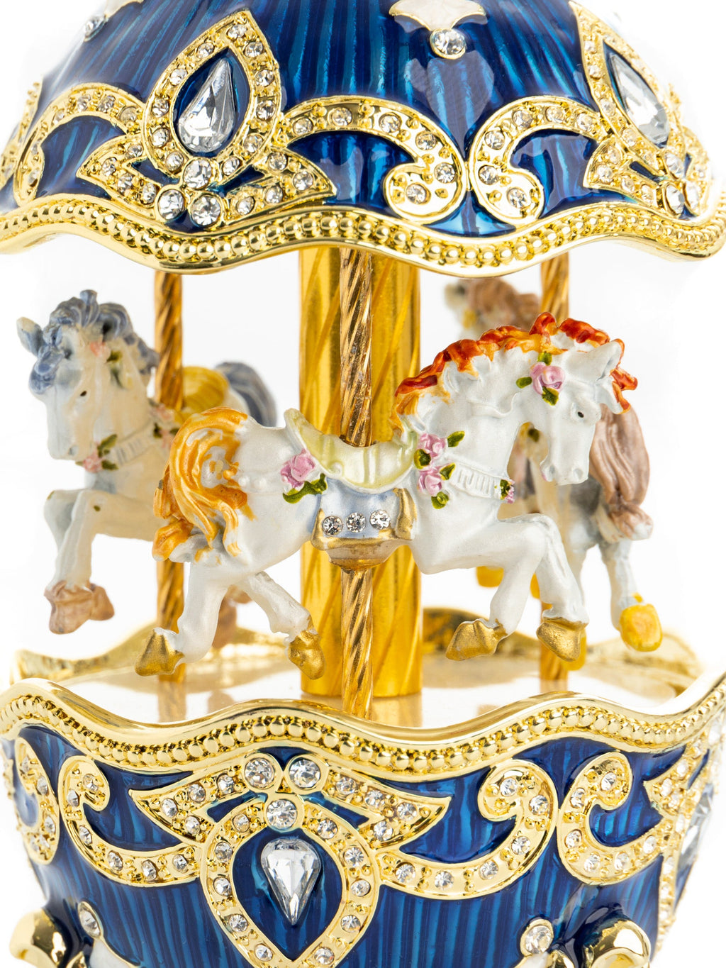 Blue Wind up Horse Carousel Faberge Egg-2